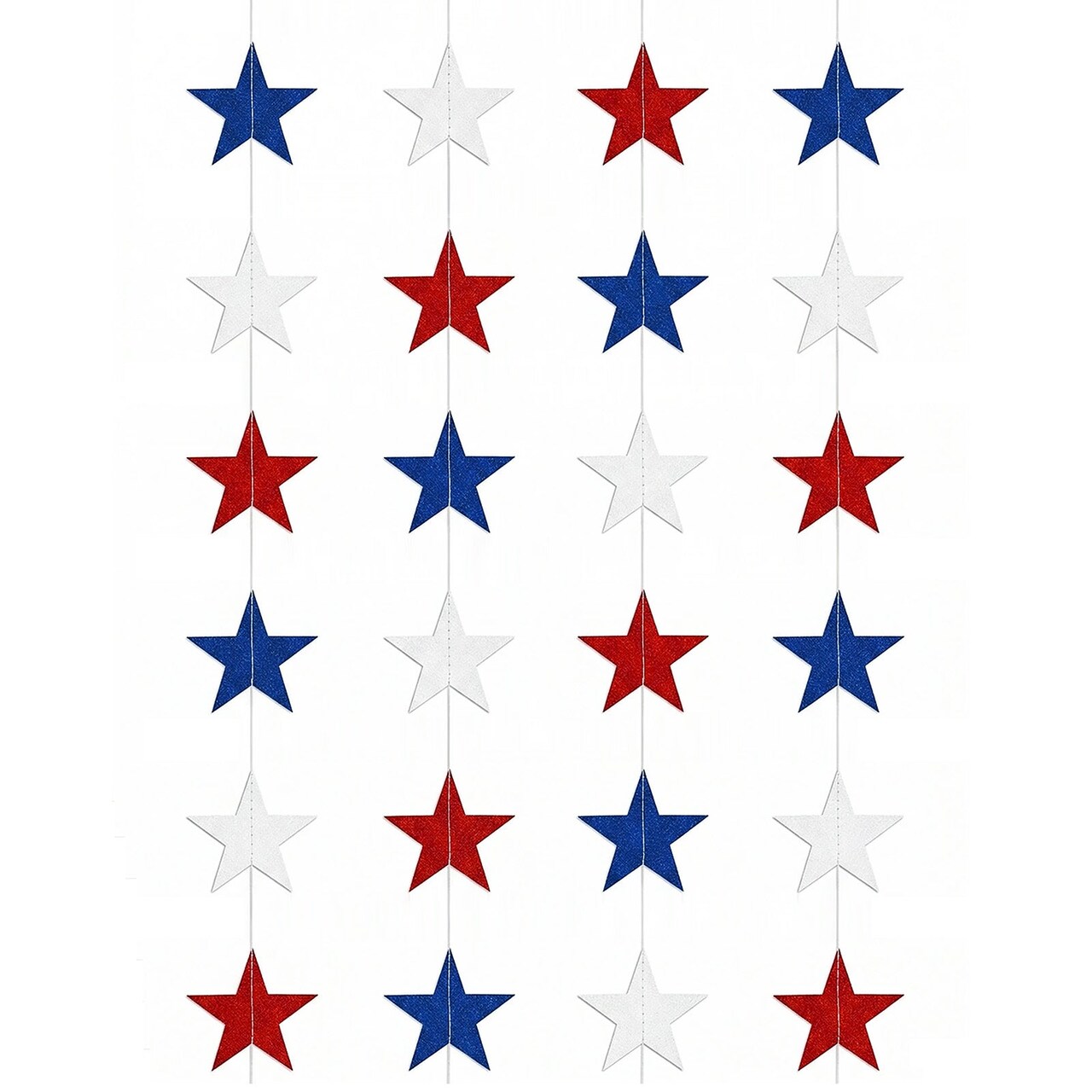 Wrapables 4th of July Patriotic Red White and Blue Hanging Stars Banner Garland (Set of 4)